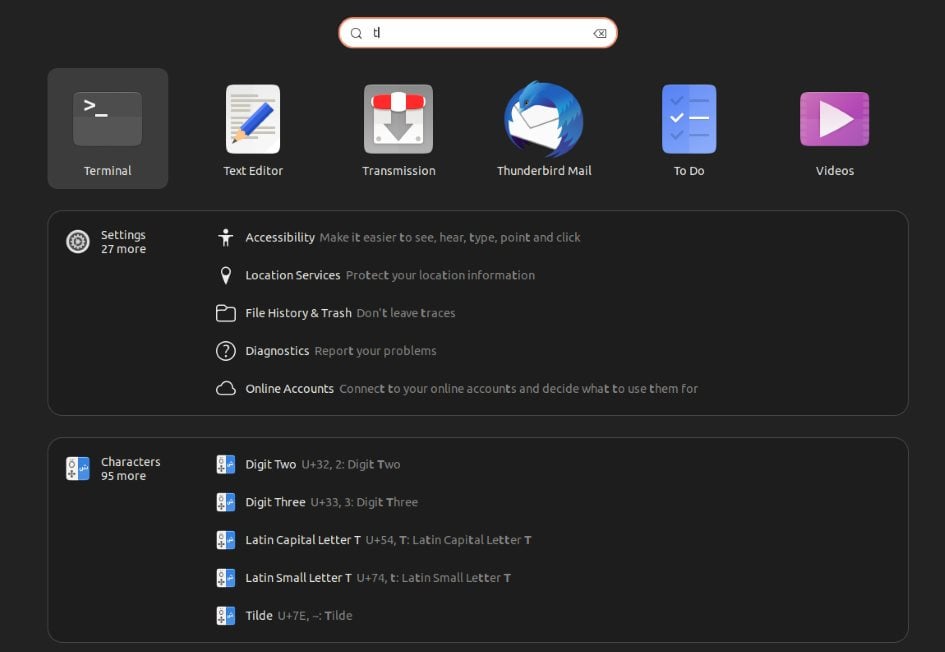 Suche nach Terminal in den Apps